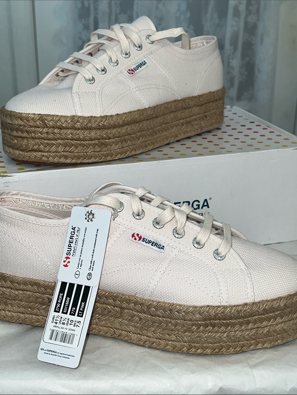 NWT Superga 2790 Rope Platform Espadrille Sneakers Light Pink Size 10